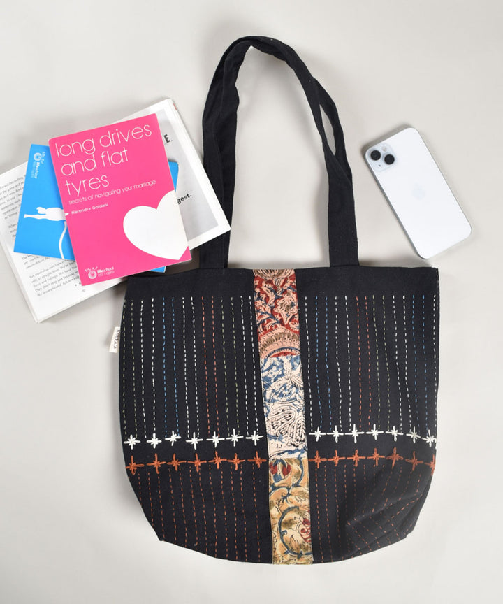 Black white handloom cotton pochampally ikat bag