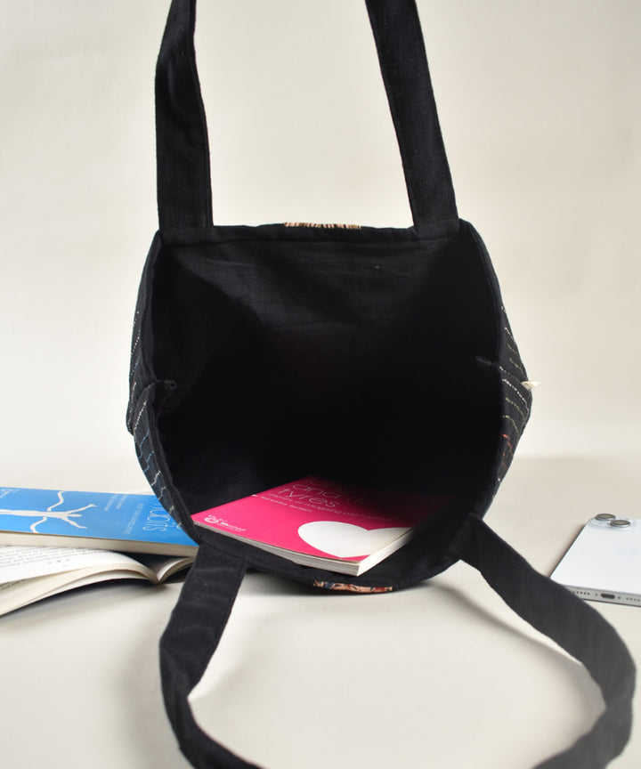 Black white handloom cotton pochampally ikat bag