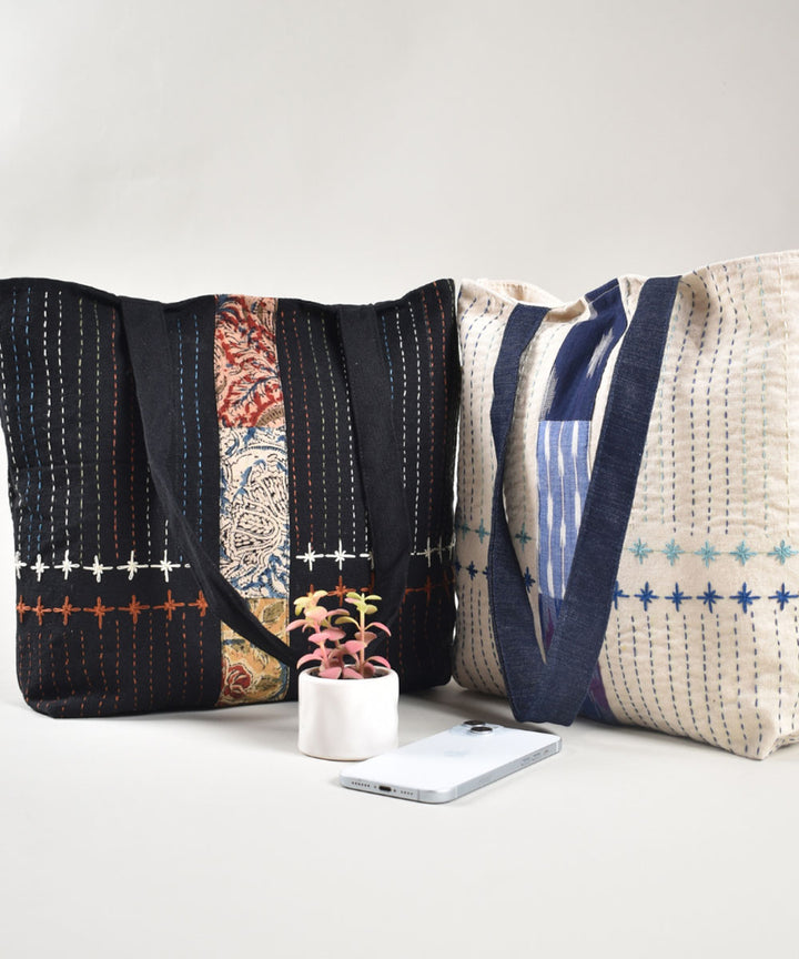 Black white handloom cotton pochampally ikat bag