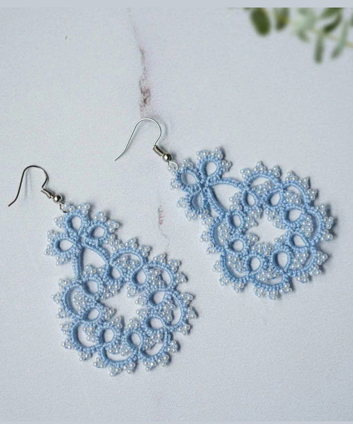 Navy blue handmade cotton tatting earring