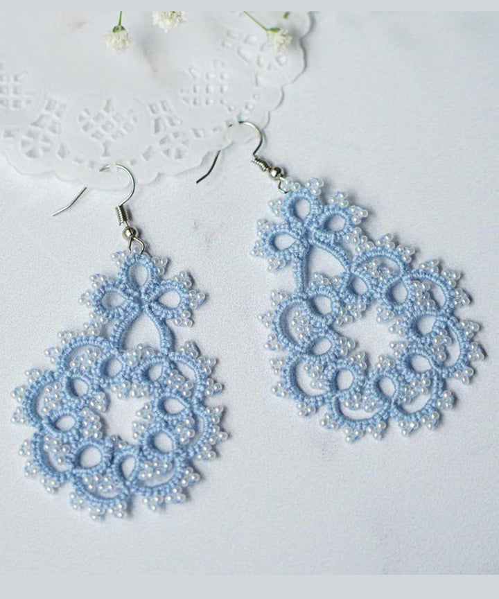 Navy blue handmade cotton tatting earring
