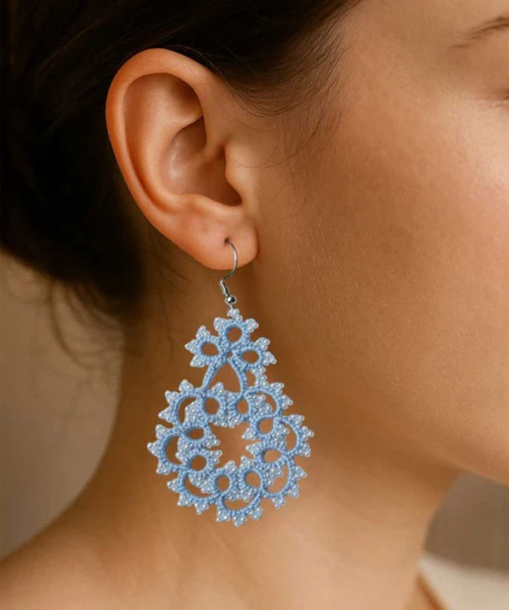 Navy blue handmade cotton tatting earring