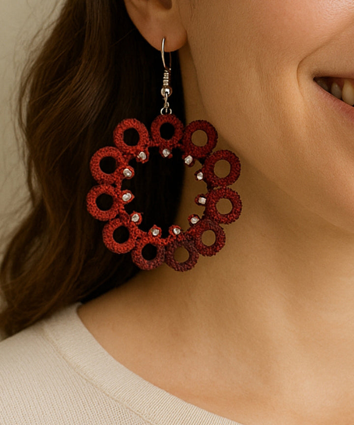 Red black handmade tatting cotton earring