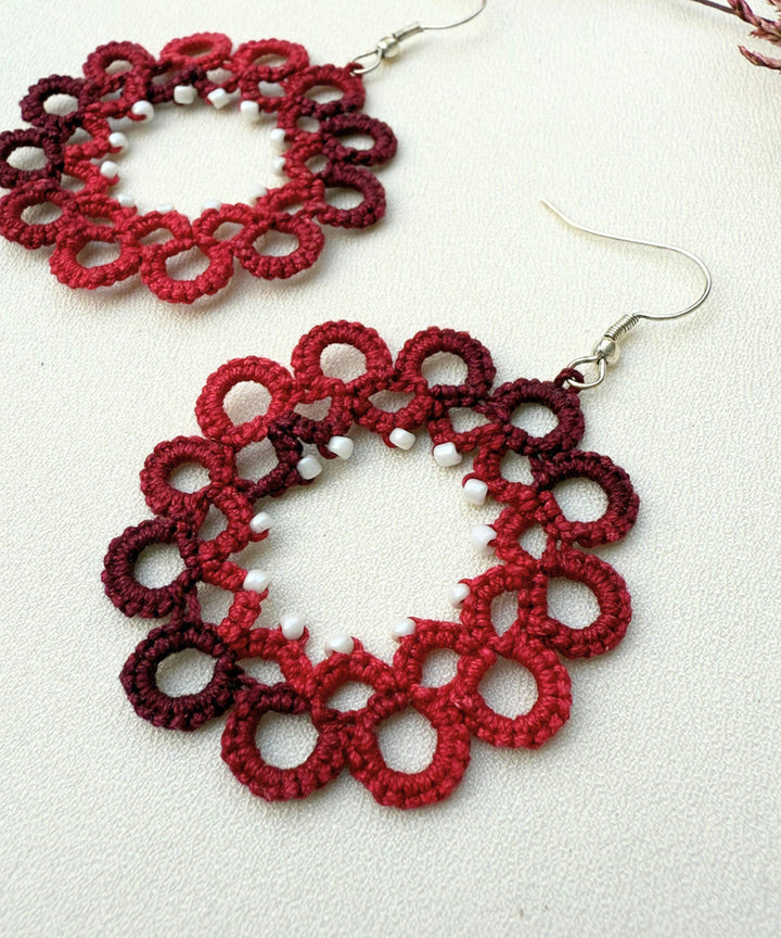 Red black handmade tatting cotton earring