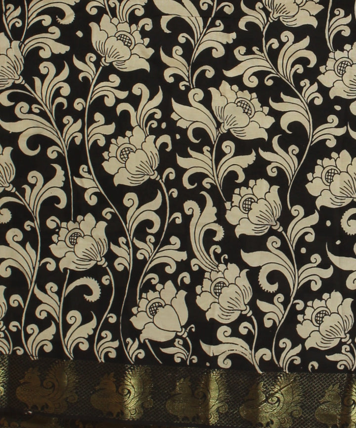 Black cream kalamkari hand painted silk saree