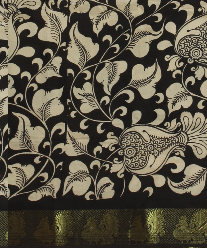 Black cream silk hand painted kalamkari saree