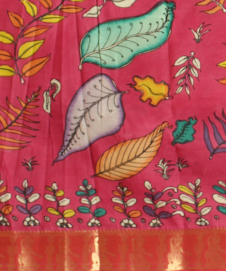 Cream maroon silk hand painted kalamkari saree