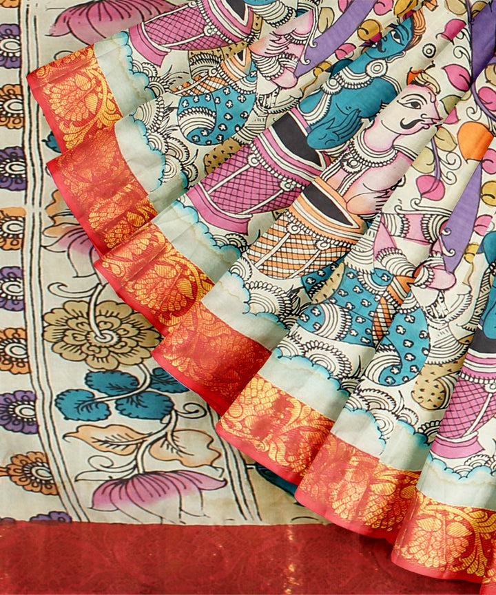 Dark green multicolors silk hand painted kalamkari saree