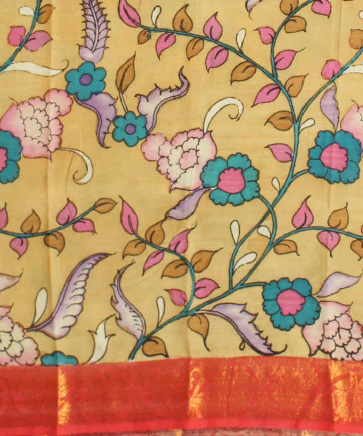 Dark green multicolors silk hand painted kalamkari saree