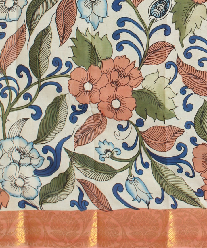 Olive green multicolors silk hand painted kalamkari saree