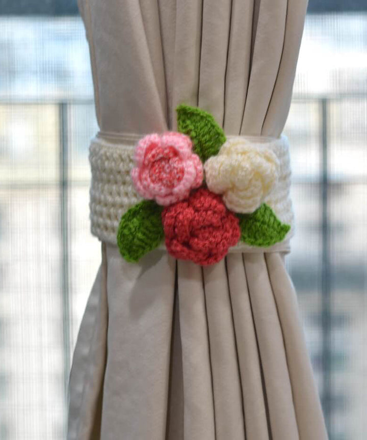 Multicolor hand knitted curtain wool belt set of 2