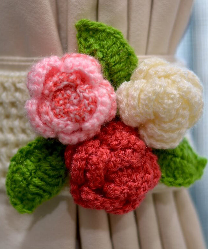 Multicolor hand knitted curtain wool belt set of 2