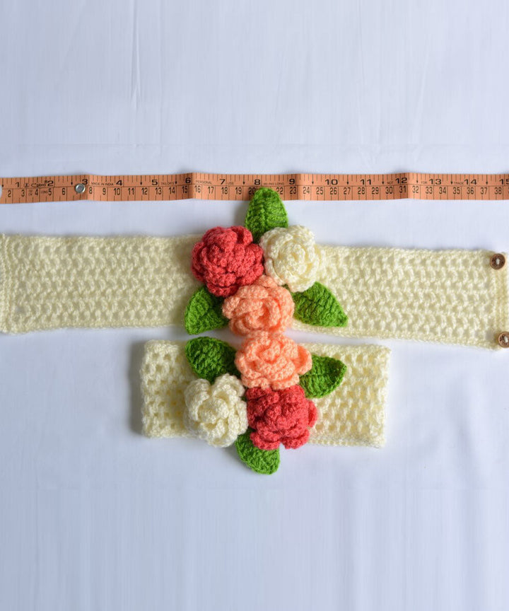 Multicolor wool hand knitted curtain belt set of 2