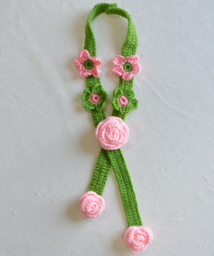 Light green light pink wool hand knitted curtain belt set of 2