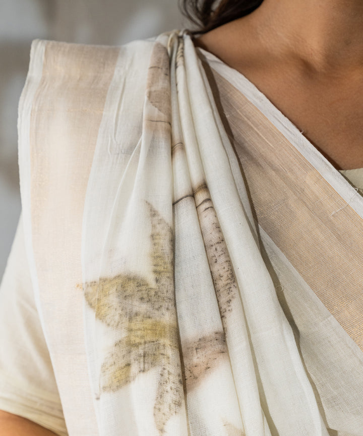 Ivory bio print hand dyed with harde cottonsaree