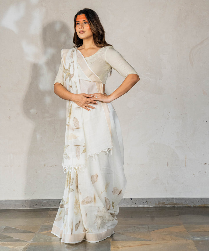 Ivory bio print hand dyed with harde cottonsaree