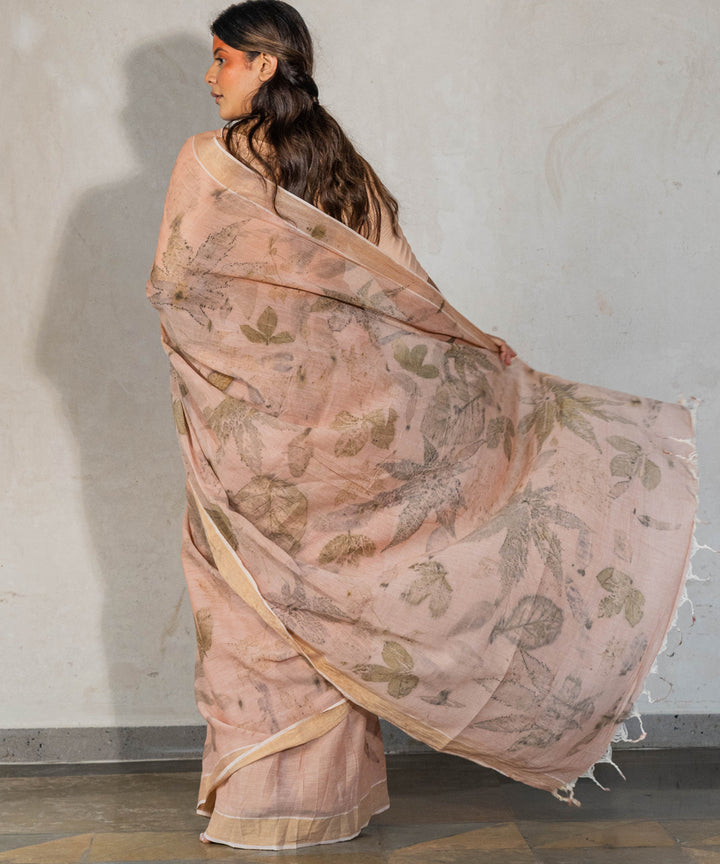 Light flamingo pink cotton hand dyed manjeestha roots bio print saree