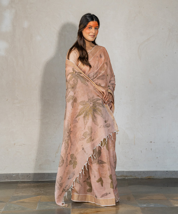 Light flamingo pink cotton hand dyed manjeestha roots bio print saree