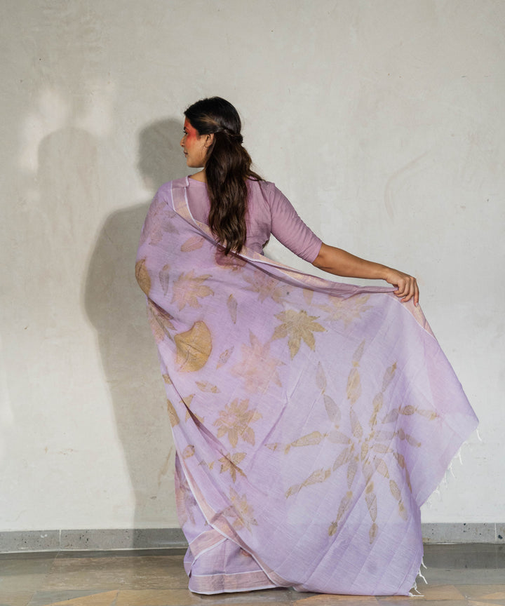 Soft lilac cotton hand dyed with jamun extract bio print saree