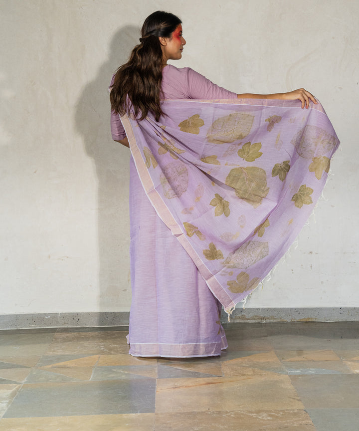 Soft lilac hand dyed jamun extract cotton bio print saree
