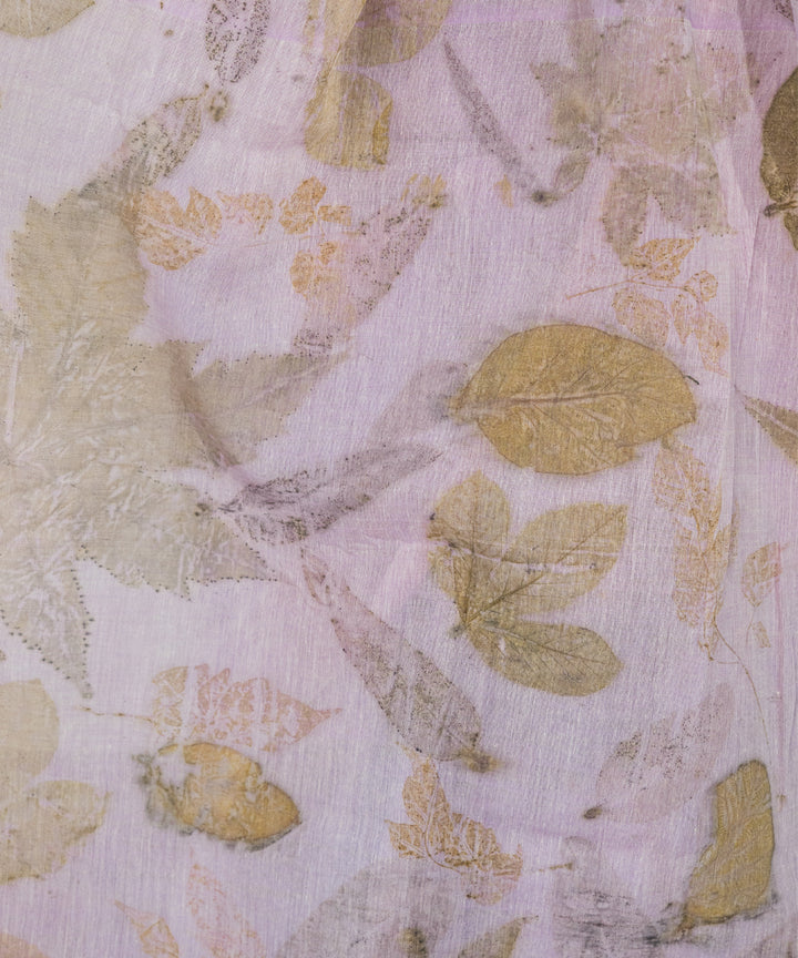 Soft lilac hand dye with jamun extract bio print cotton saree