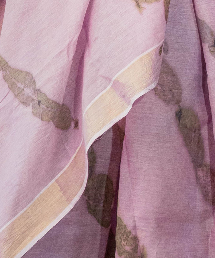 Soft lilac hand dyed with jamun extract cotton bio print saree