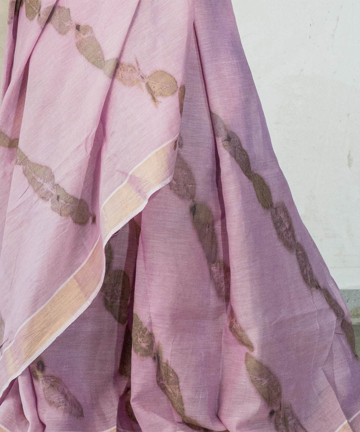 Soft lilac hand dyed with jamun extract cotton bio print saree
