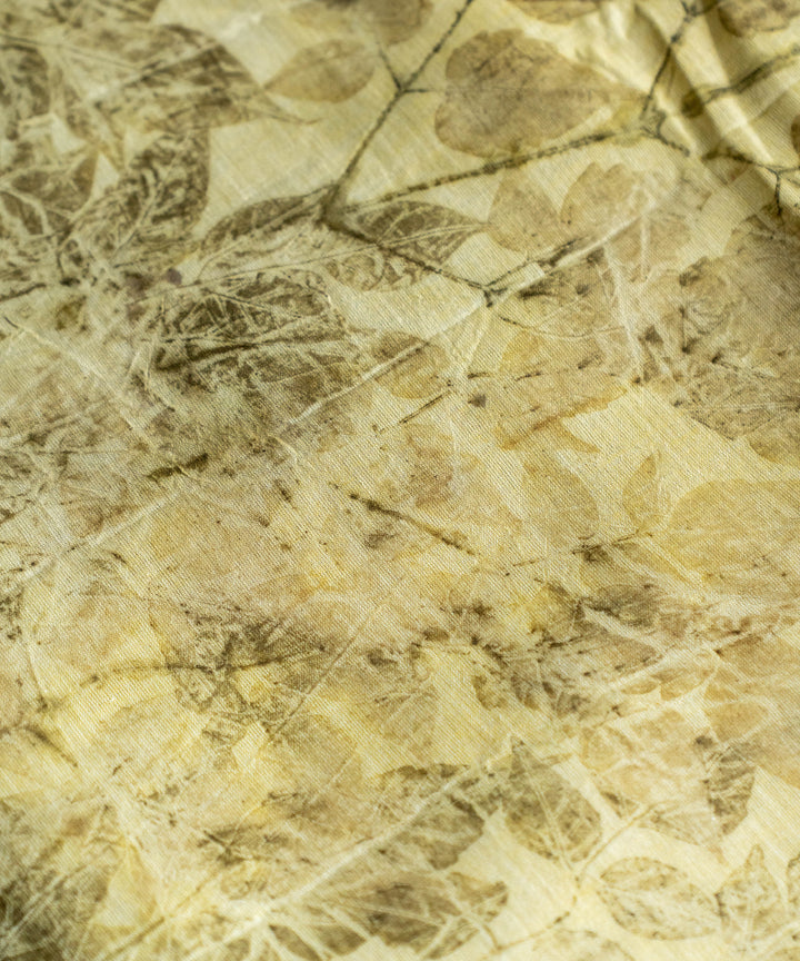 Green hand dyed with spinach extract bio print cotton saree