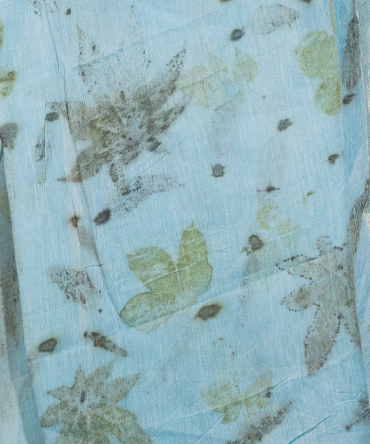 Soft indigo blue dyed liquid extract cotton bio print saree