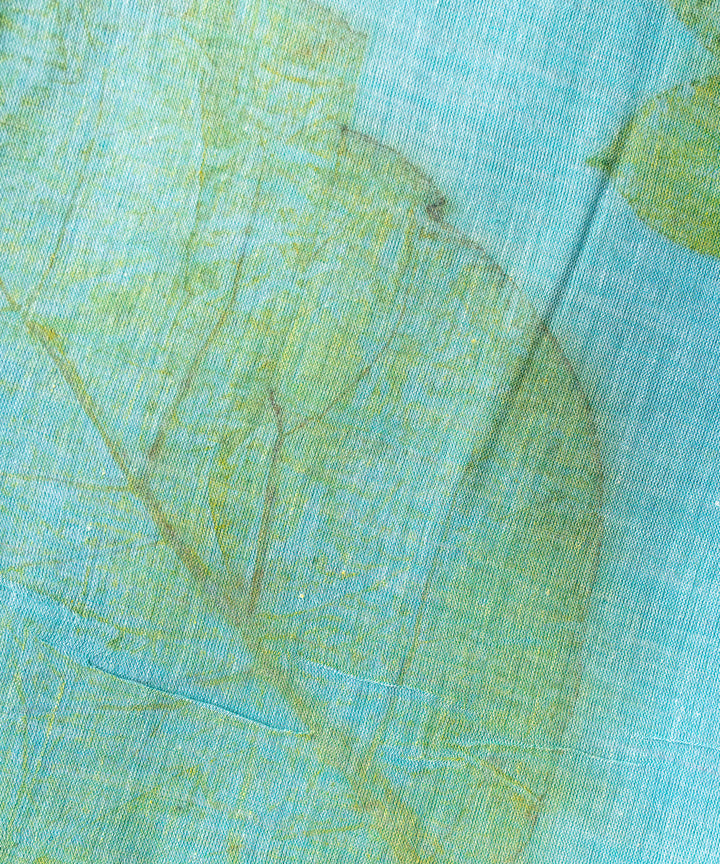 Soft indigo blue dyed liquid extracts of indigo printed cotton saree