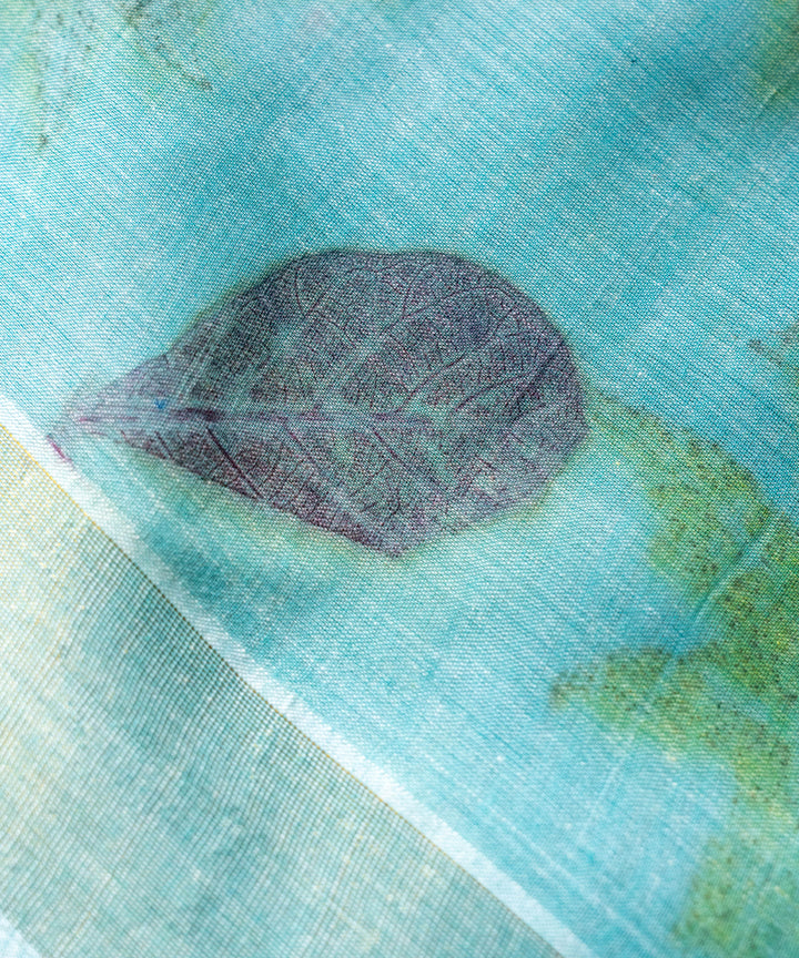 Soft indigo blue cotton dyed liquid extracts of indigo printed saree