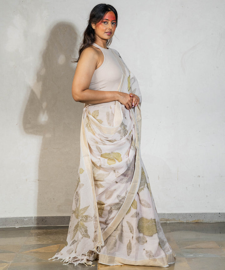 Soft milky pink hand dyed harde manjeestha roots cotton print saree