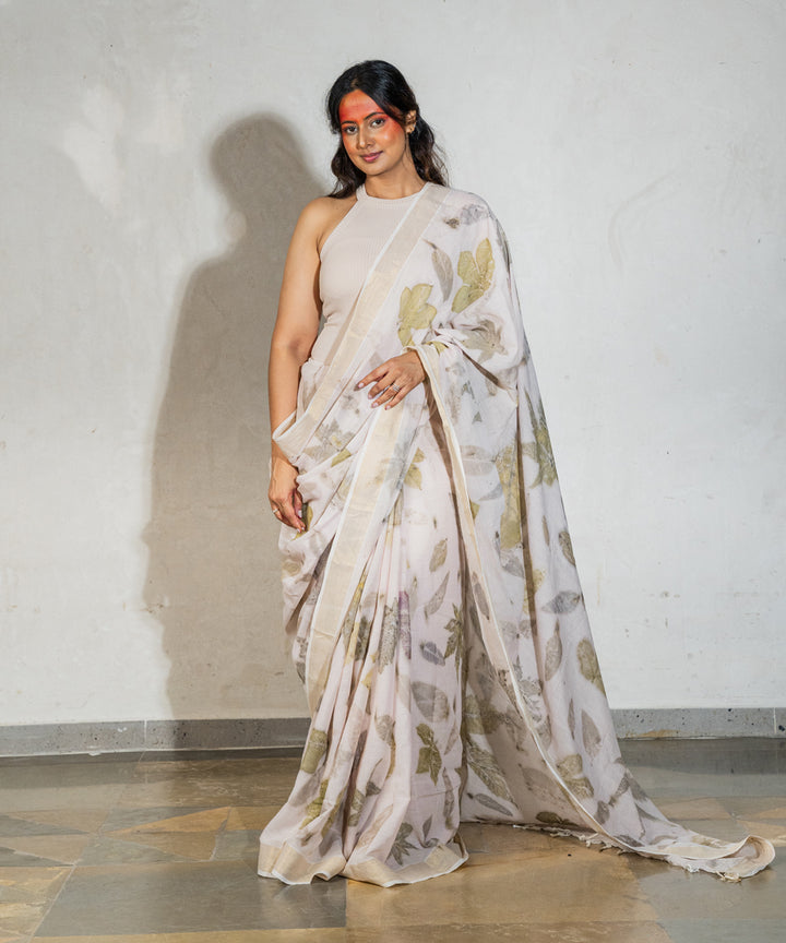 Soft milky pink hand dyed harde manjeestha roots cotton print saree