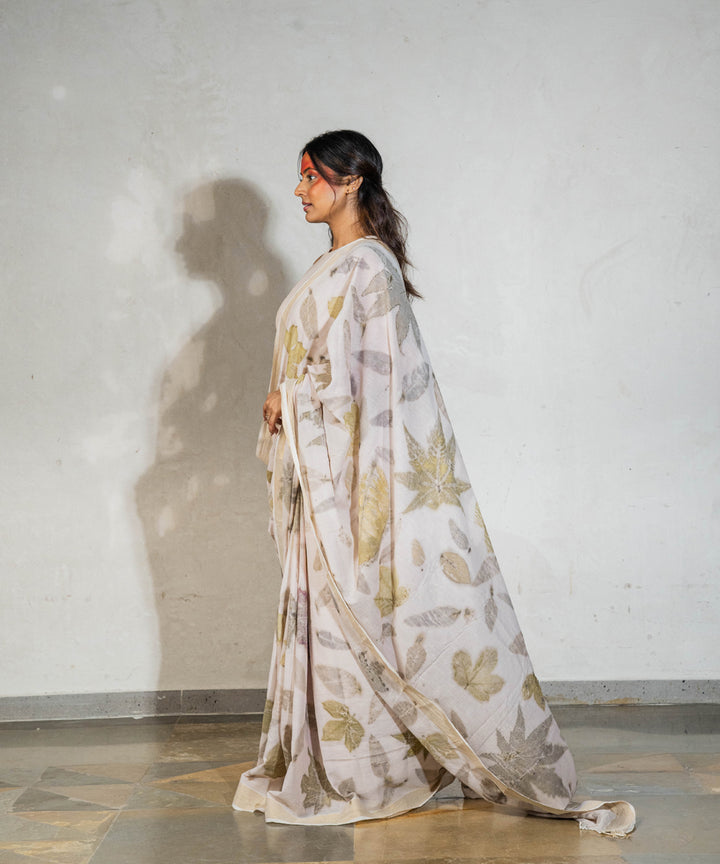 Soft milky pink hand dyed harde manjeestha roots cotton print saree