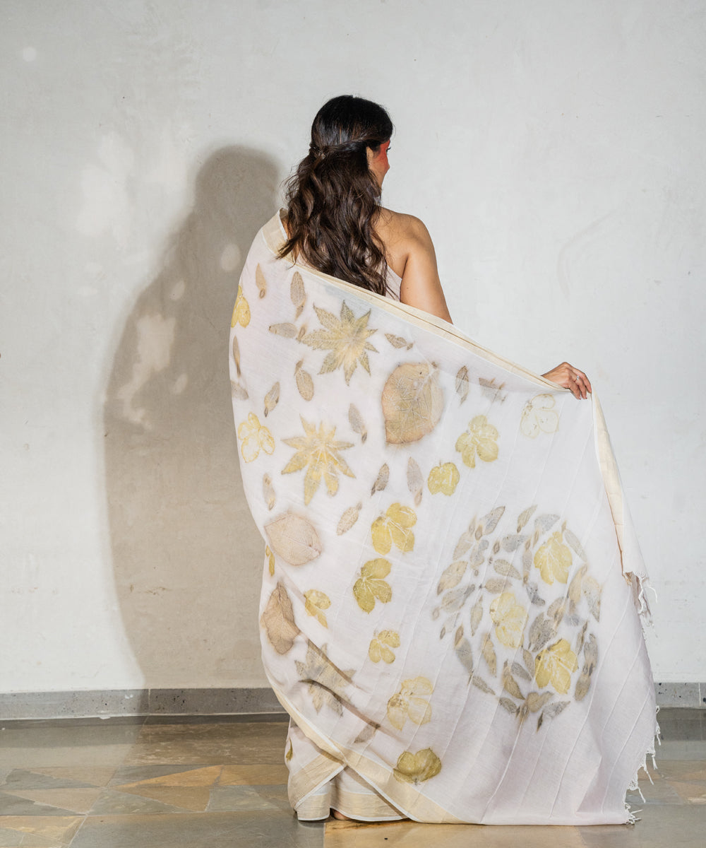 Soft milky pink hand dyed manjeestha roots cotton bio print saree