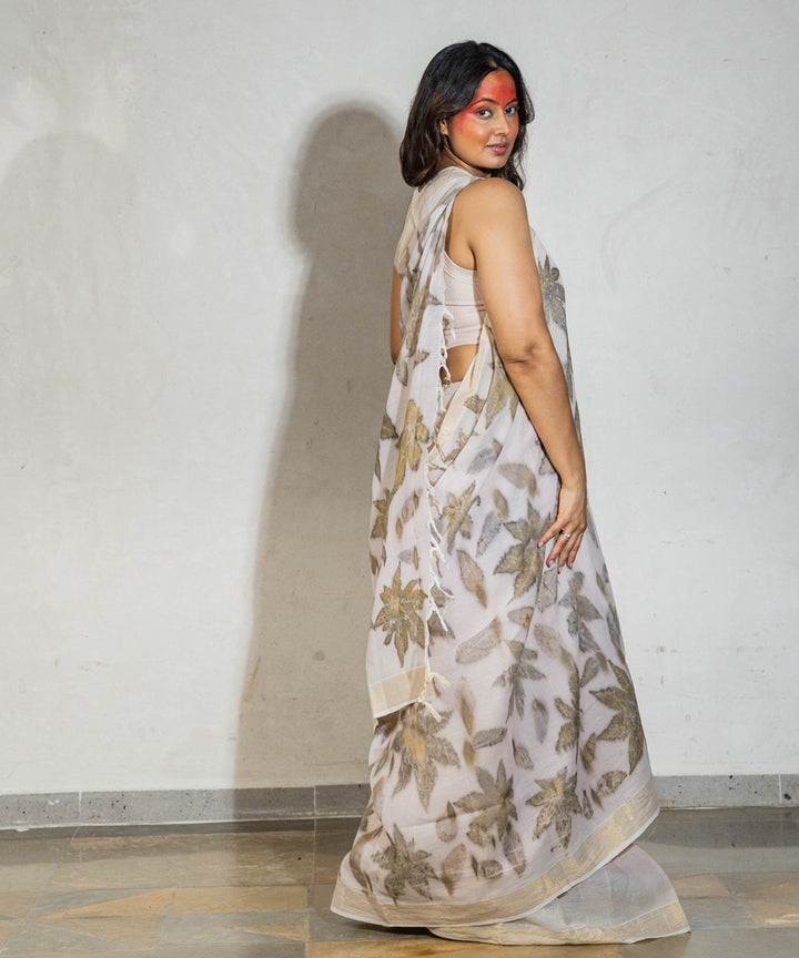 Soft milky pink cotton hand dyed manjeestha roots bio print saree