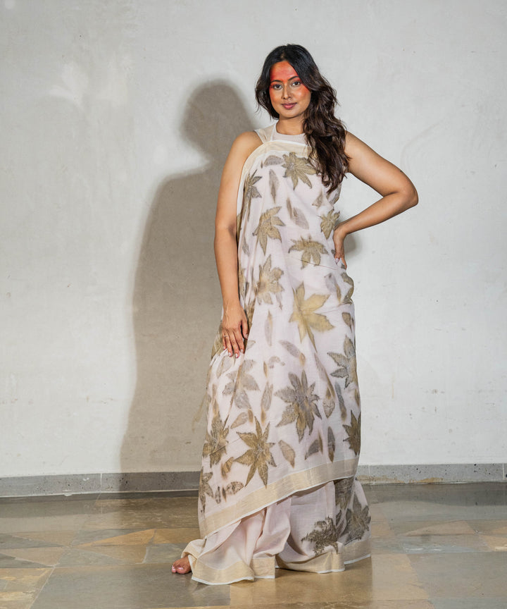 Soft milky pink cotton hand dyed manjeestha roots bio print saree