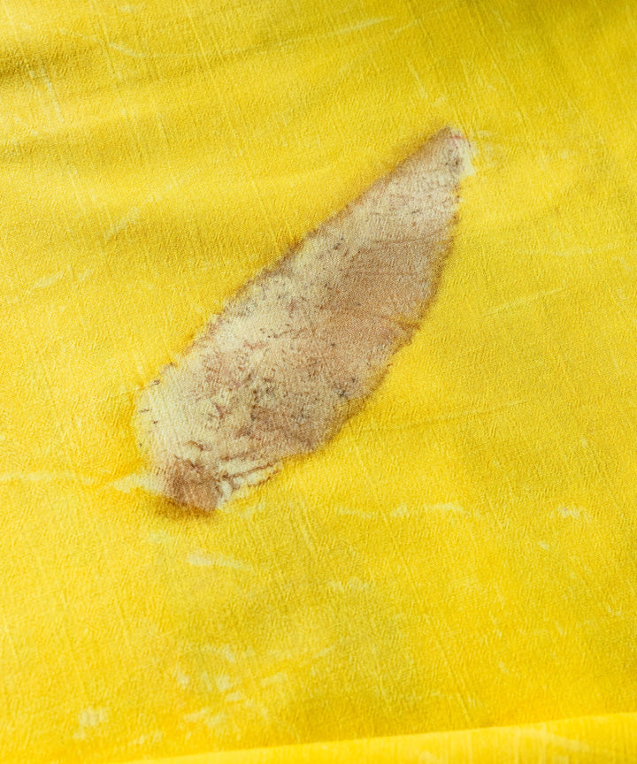Banana yellow hand dyed jackfruit extracts cotton bio print saree
