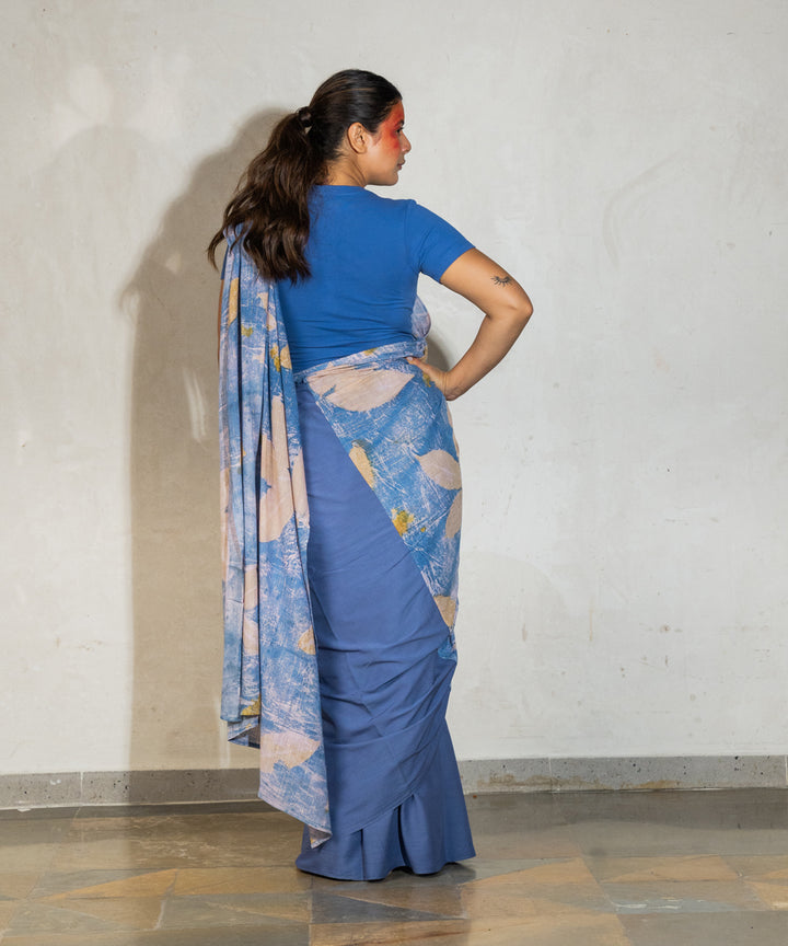 Denim blue cotton dyed indigo powder manjeestha roots bio print saree
