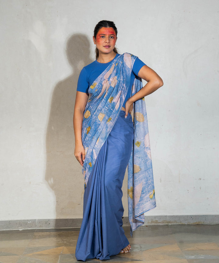 Denim blue cotton dyed indigo powder manjeestha roots bio print saree