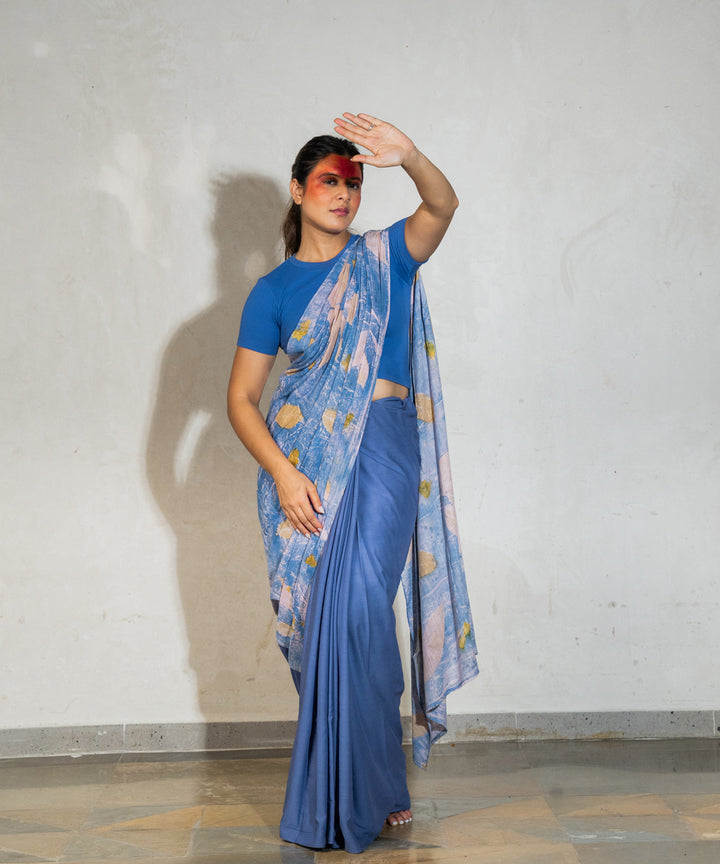 Denim blue cotton dyed indigo powder manjeestha roots bio print saree
