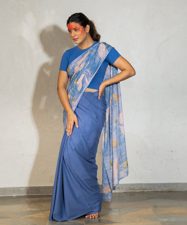 Denim blue cotton dyed indigo powder manjeestha roots bio print saree