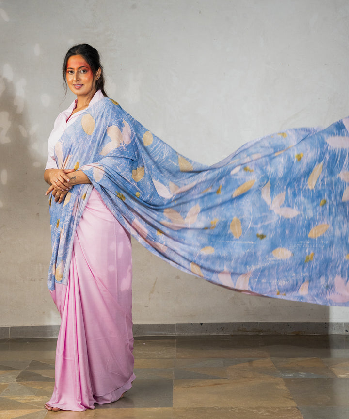 Soft cotton candy pink half-half cotton bio print saree
