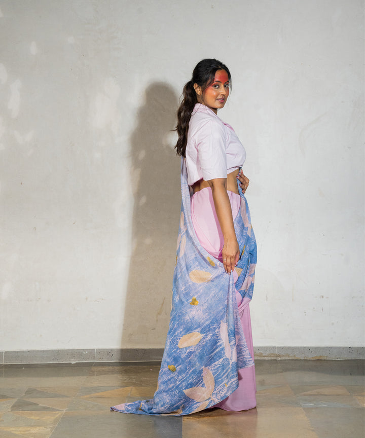 Soft cotton candy pink half-half cotton bio print saree