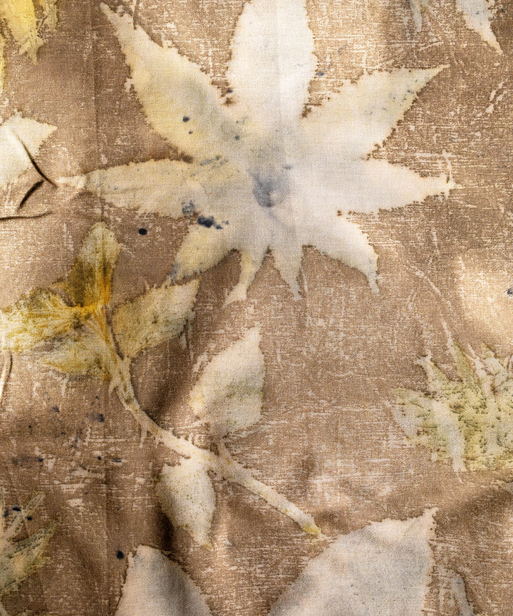 Coffee brown hand dyed coffee chikori powder cotton bio print saree