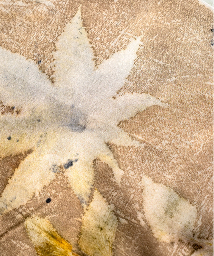 Coffee brown hand dyed coffee chikori powder cotton bio print saree