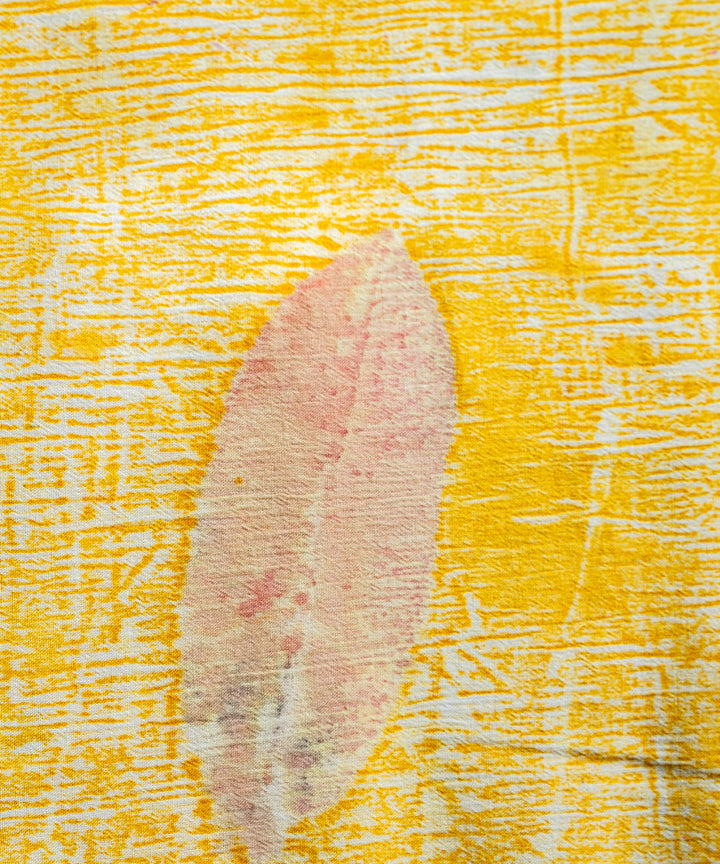 Banana yellow cotton hand dyed jackfruit extracts bio print saree