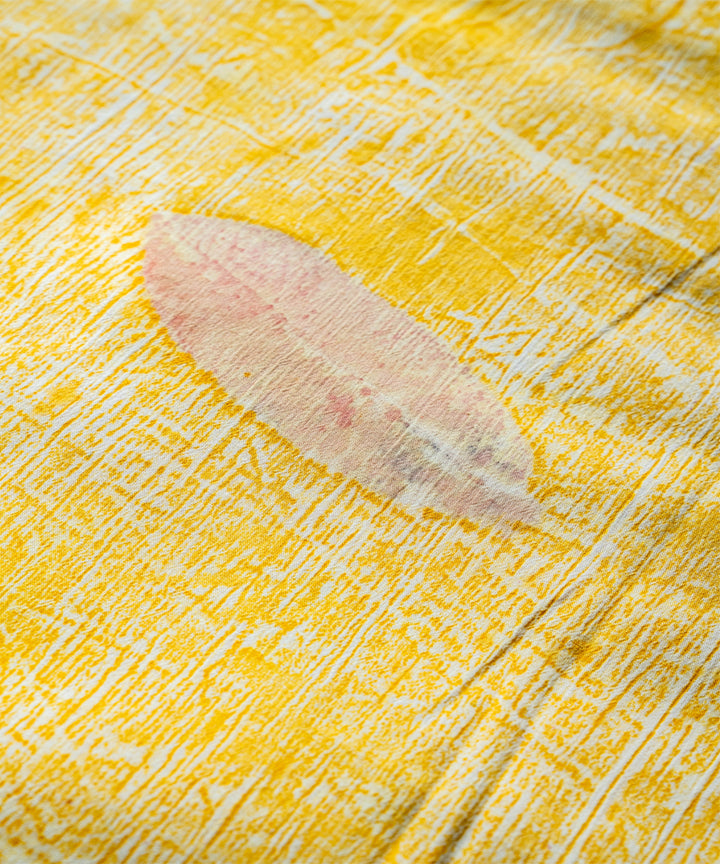 Banana yellow cotton hand dyed jackfruit extracts bio print saree