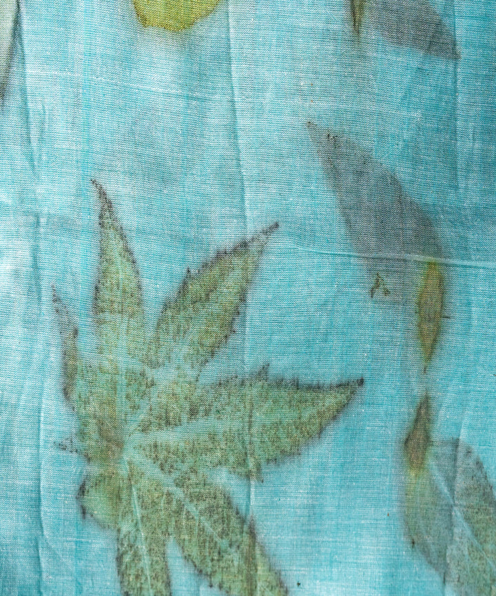 Soft indigo dyed liquid extracts of indigo cotton bio print saree