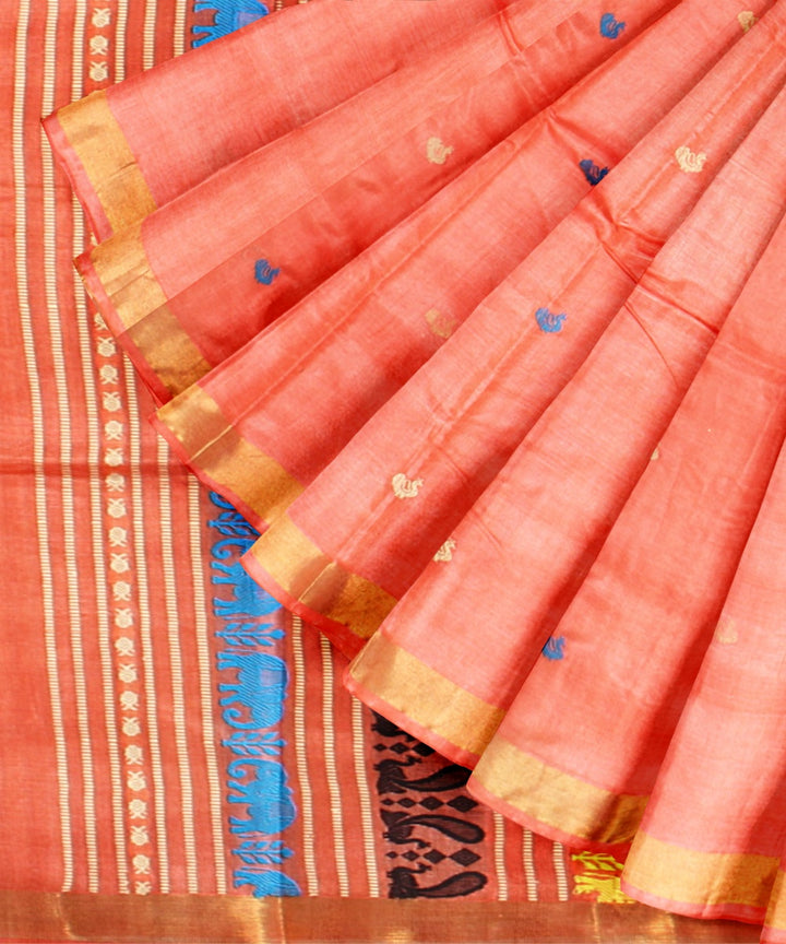 Orange black cyan golden tussar silk handwoven chhattisgarh saree